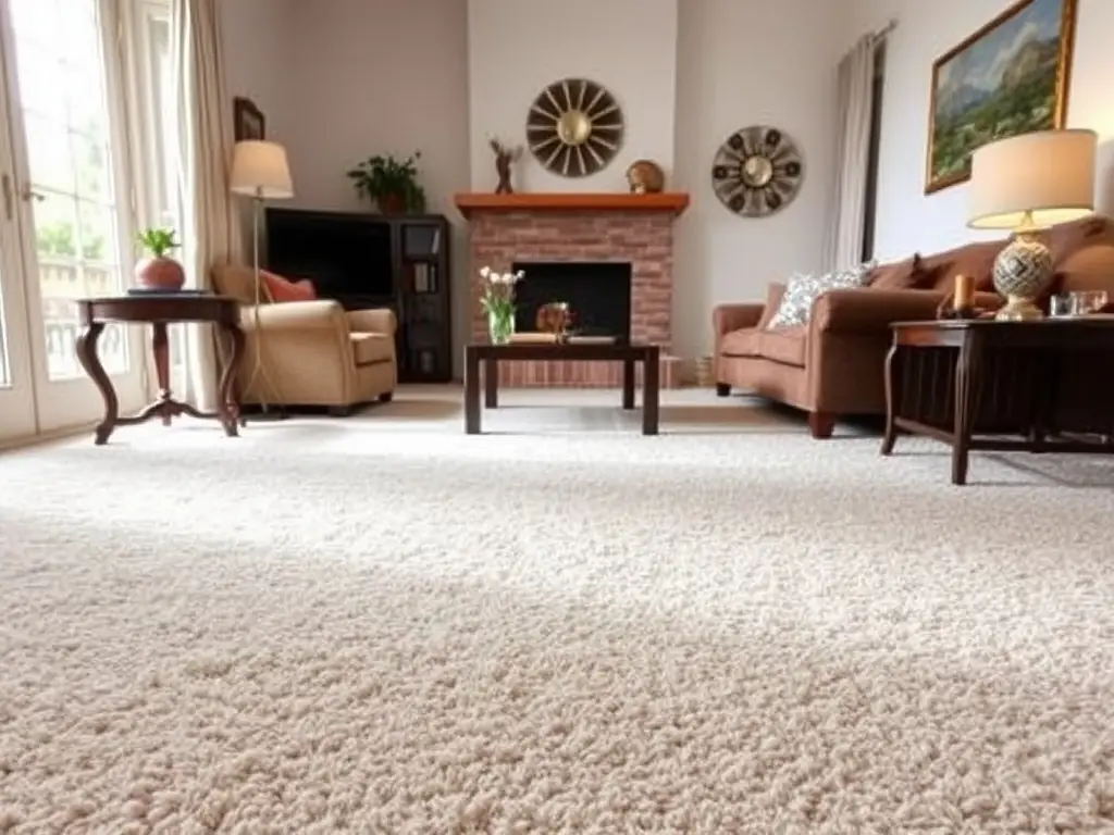 A freshly cleaned carpet with vibrant colors and no visible stains after a professional carpet cleaning service.
