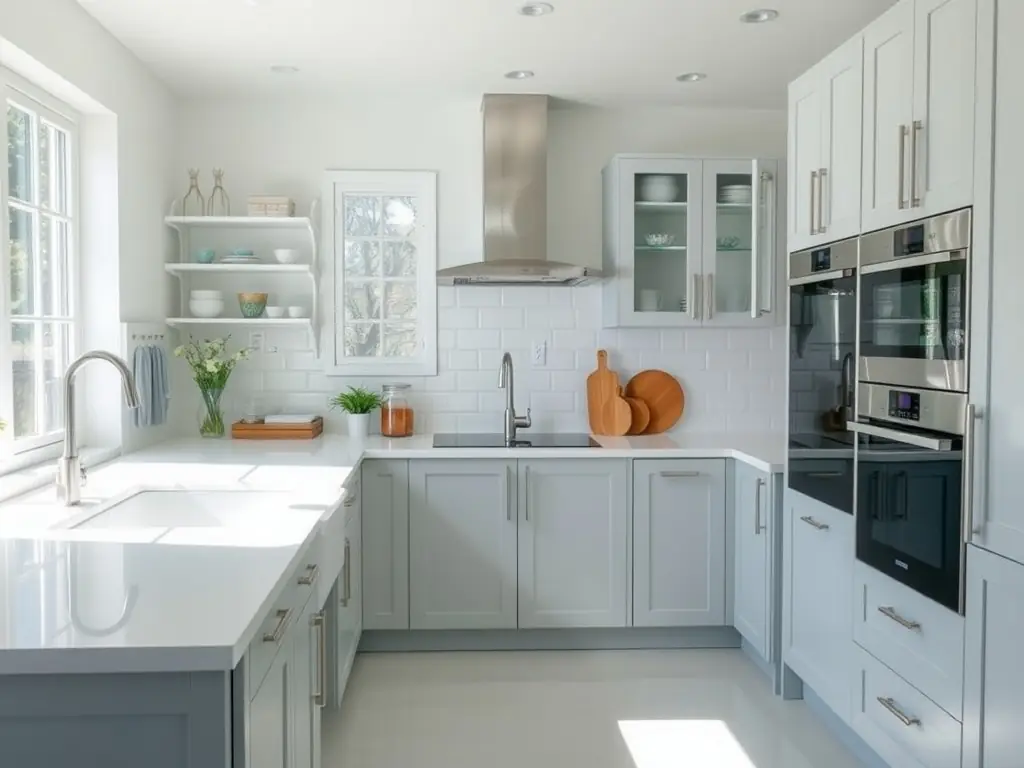 A sparkling clean kitchen after a deep cleaning service, highlighting the removal of grime and dirt from surfaces and appliances.